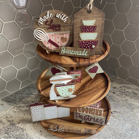 Handmade Tiered Tray Decor - Cakes, Cookies, Pastries Baking - 10 Pieces - Picture 1 of 12